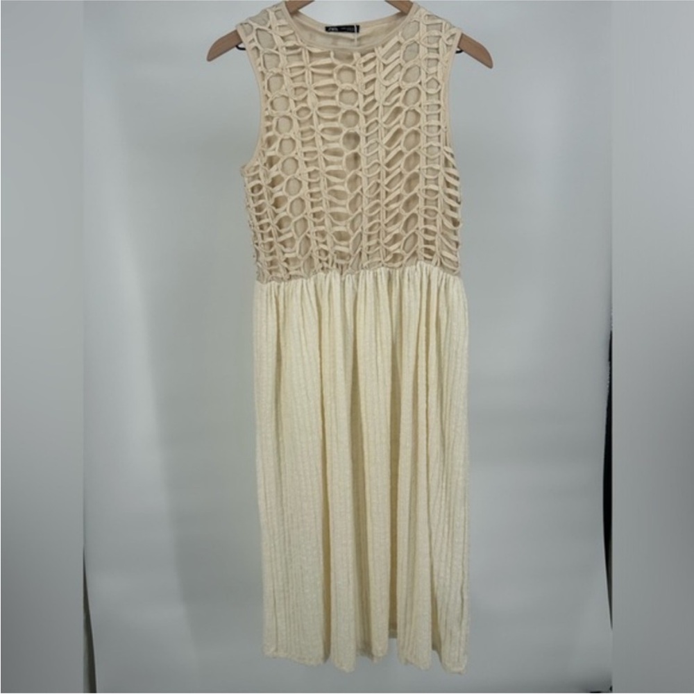 Zara cream ivory off white crochet midi dress - Picture 3 of 8